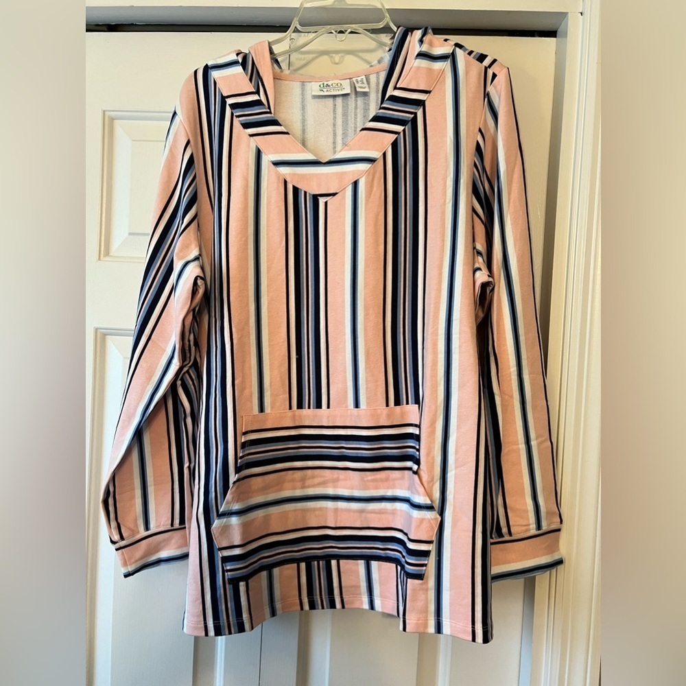 Denim & Co Active Women's French Terry Striped Pullover Hoodie NWOT 1X #1344 - Picture 2 of 6
